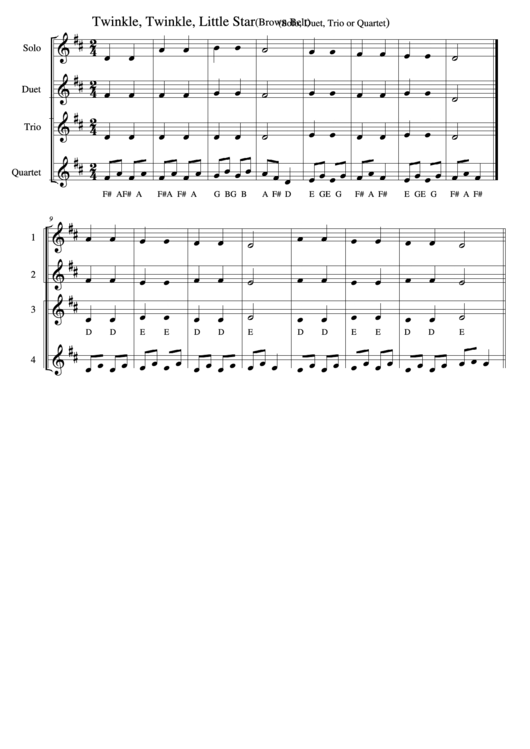 Twinkle, Twinkle, Little Star (Brown Belt) Piano Sheet Music Printable pdf