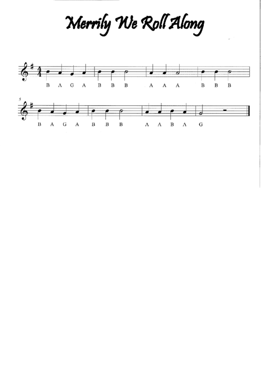 "Merrily We Roll Along" Piano Sheet Music Printable pdf