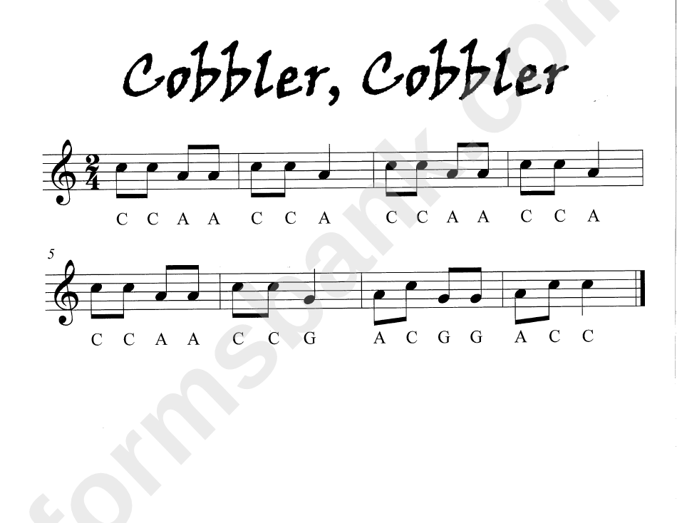 "Cobbler, Cobbler" Piano Sheet Music
