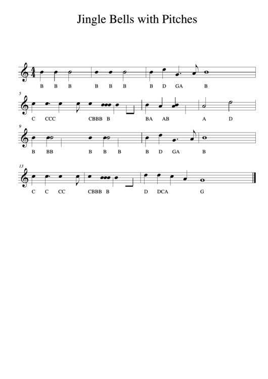 "Jingle Bells With Pitches" Piano Sheet Music Printable pdf