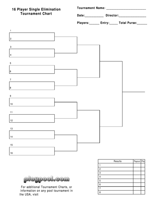 16 Player Single Elimination Tournament Chart Printable pdf