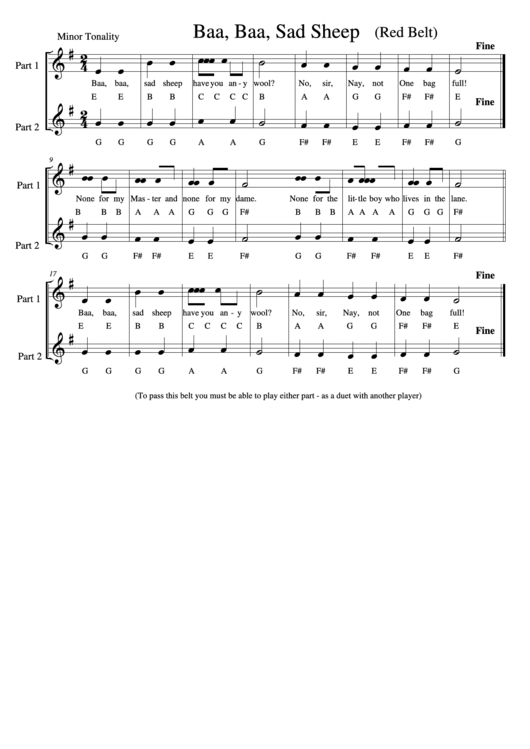 "Baa, Baa, Sad Sheep" Piano Sheet Music Printable pdf