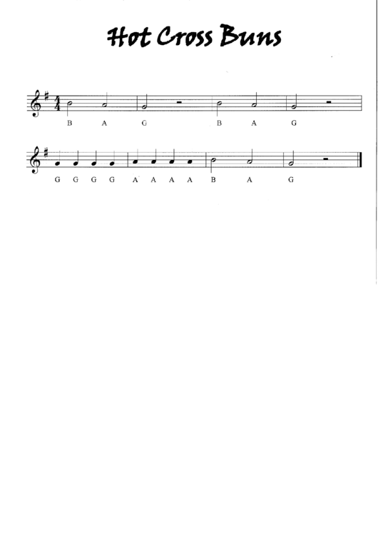 "Hot Cross Buns" Piano Sheet Music Printable pdf