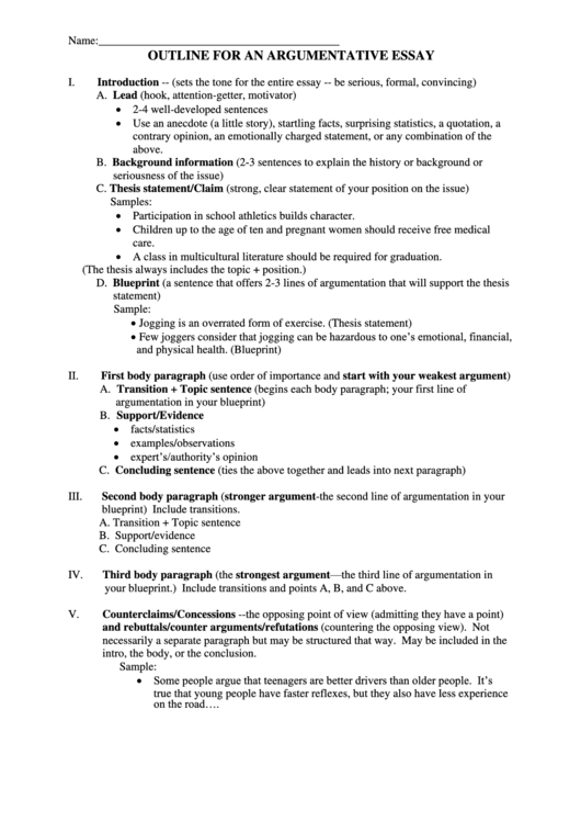 Argumentative Essay Template Printable pdf