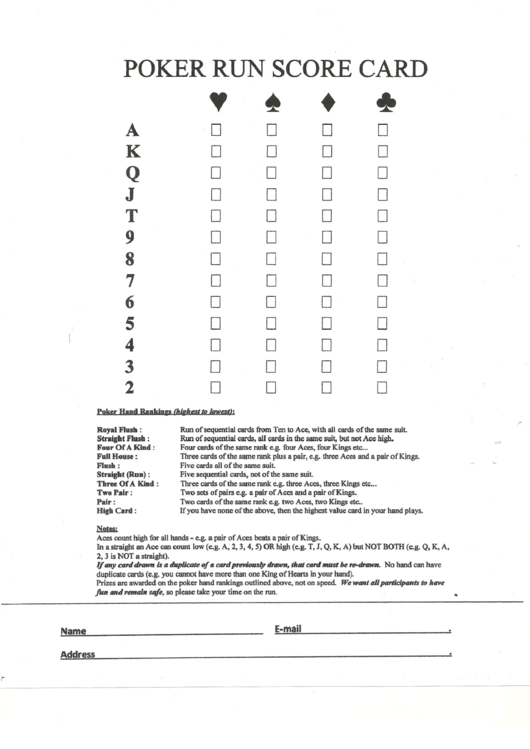 Poker Run Sheet Template