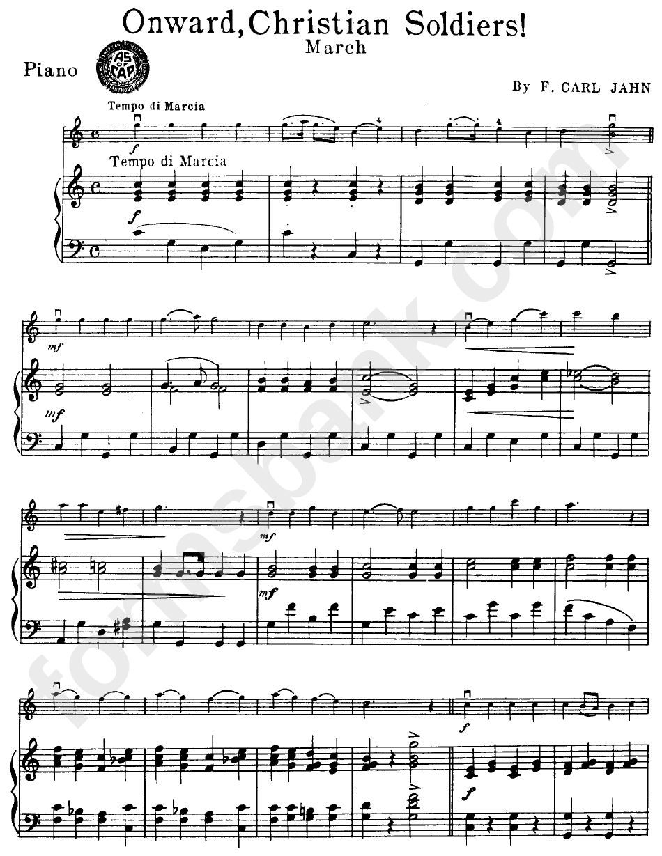 "Onward, Christian Soldiers" By F. Carl Jahn Piano Sheet Music