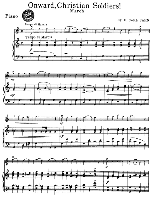 "Onward, Christian Soldiers" By F. Carl Jahn Piano Sheet Music Printable pdf