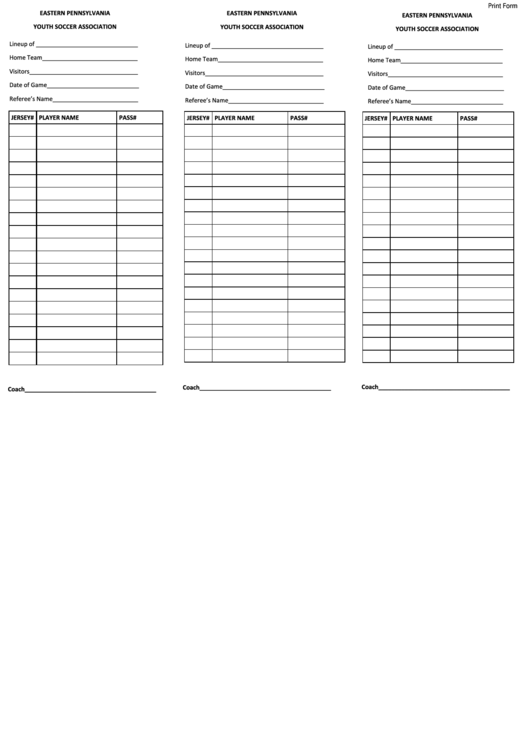 Fillable Soccer Line-Up Form Printable pdf
