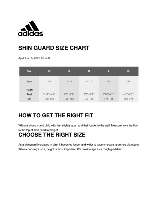 Adidas Shin Guard Size Chart Printable pdf