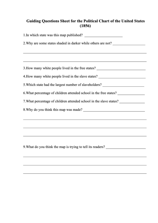 Guiding Questions Sheet For The Political Chart Of The United States Printable pdf