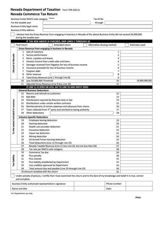 Fillable Department Of Taxation Nevada Commerce Tax Return Printable pdf