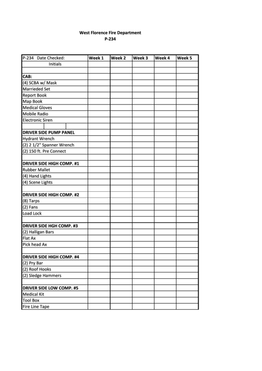 West Florence Fire Department Inventory Sheet Template Printable pdf