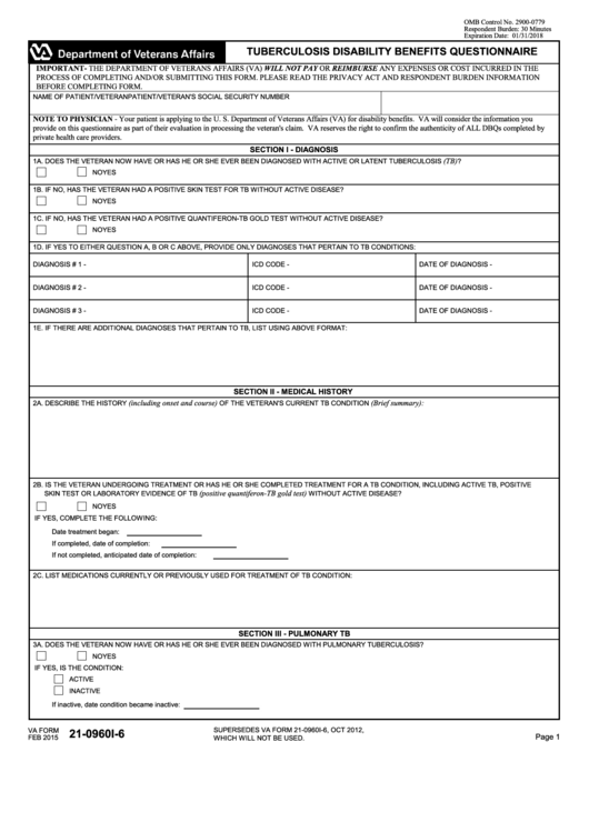 Fillable Va Form 21-0960i-6 - Tuberculosis Disability Benefits ...