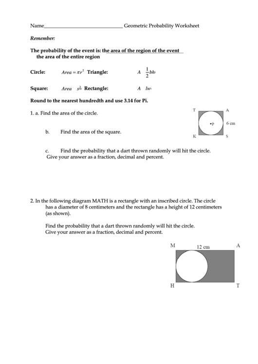 Geometric Probability Worksheet Printable Pdf Download