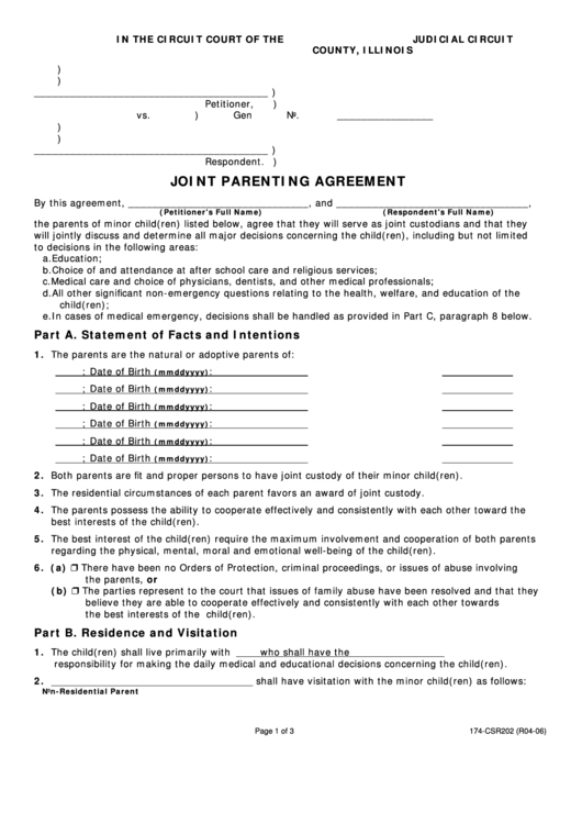 Fillable Joint Parenting Agreement Printable pdf