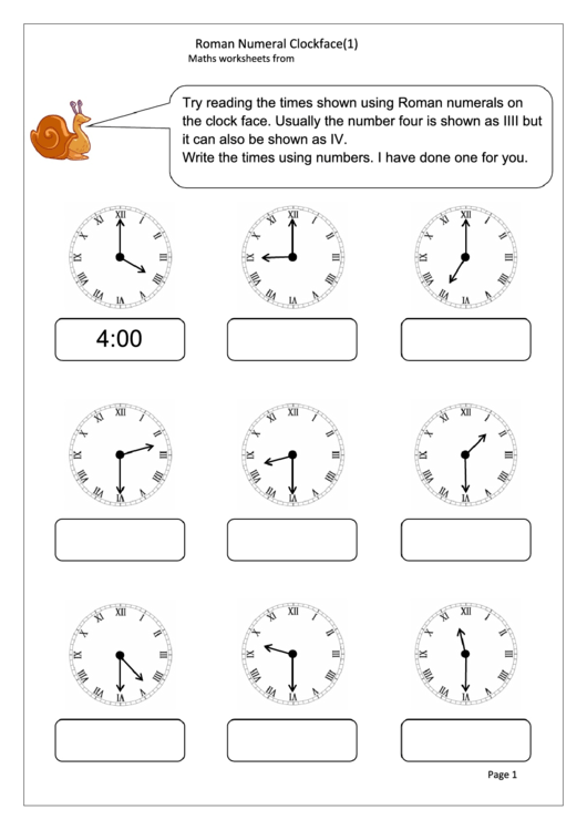 Roman Numeral Time Worksheet With Answer Key Printable pdf