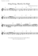 "Ding Dong, Merrily On High" Soprano Recorder Sheet Music Printable pdf
