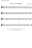 "Away In A Manger" By James R.murray Soprano Recorder Sheet Music Printable pdf