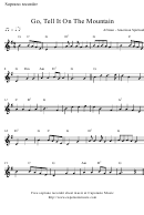 "Go, Tell It On The Mountain" Soprano Recorder Sheet Music Printable pdf