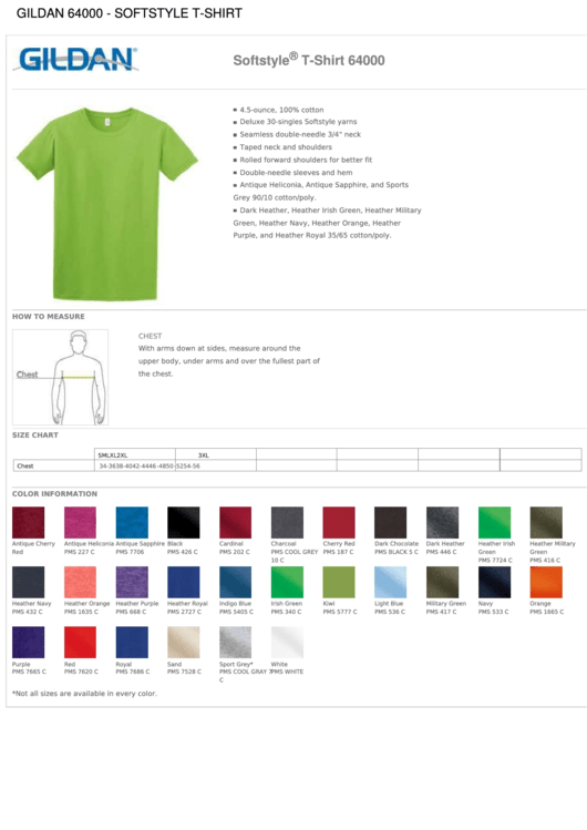 Gildan 64000 Softstyle T-Shirt Size Chart Printable pdf