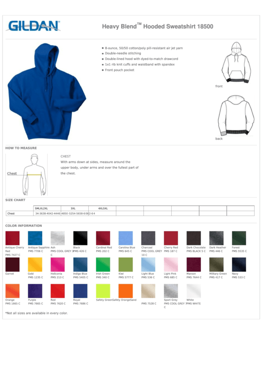 Gildan 18500 Heavy Blend Hooded Sweatshirt Size Chart Printable pdf
