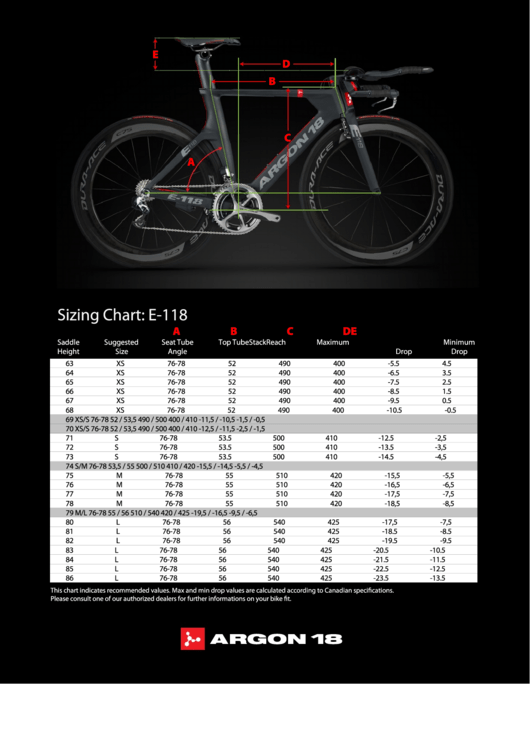 Argon 18 Bike Size Chart Printable pdf