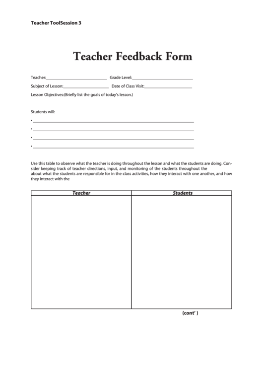 Teacher Feedback Form