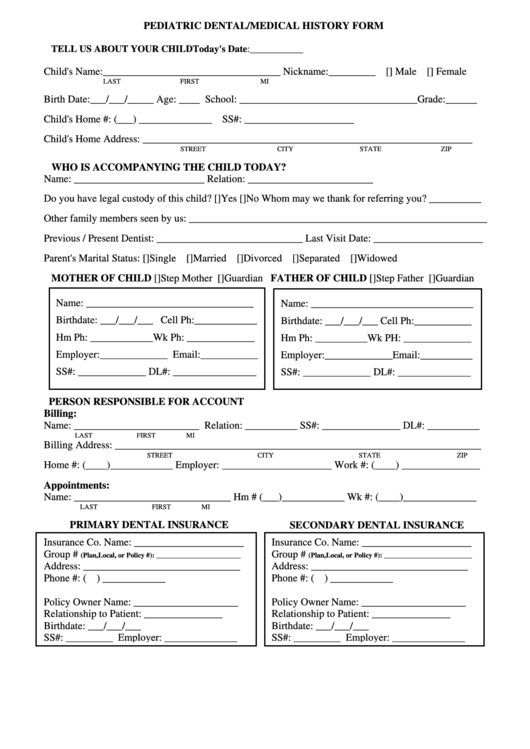 Ada Dental Health History Form Printable