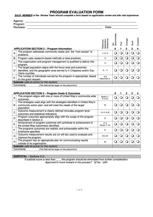Program Evaluation Form Printable pdf