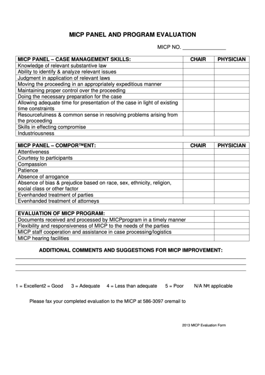 Fillable Micp Panel And Program Evaluation Form Printable pdf
