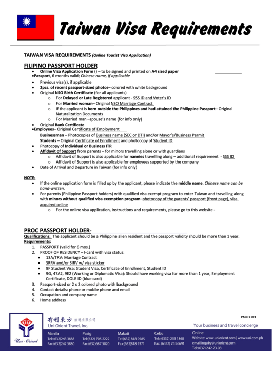Taiwan Visa Requirements Checklist Template Printable Pdf Download