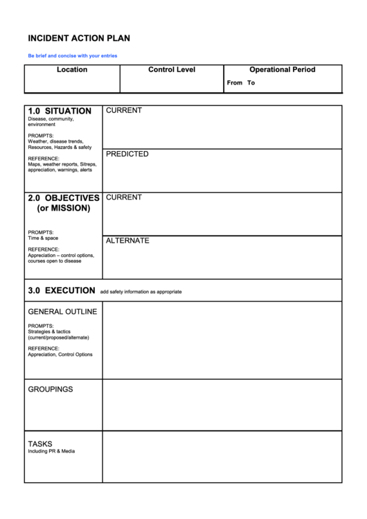 Fillable Incident Action Plan Printable pdf