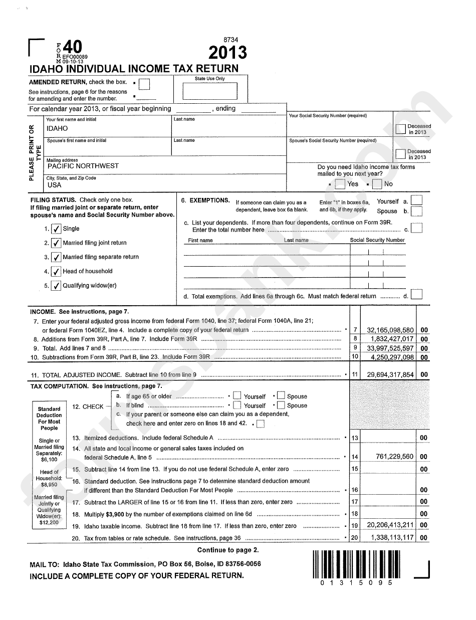 Form 40 With 2013 Values - Idaho Legislature