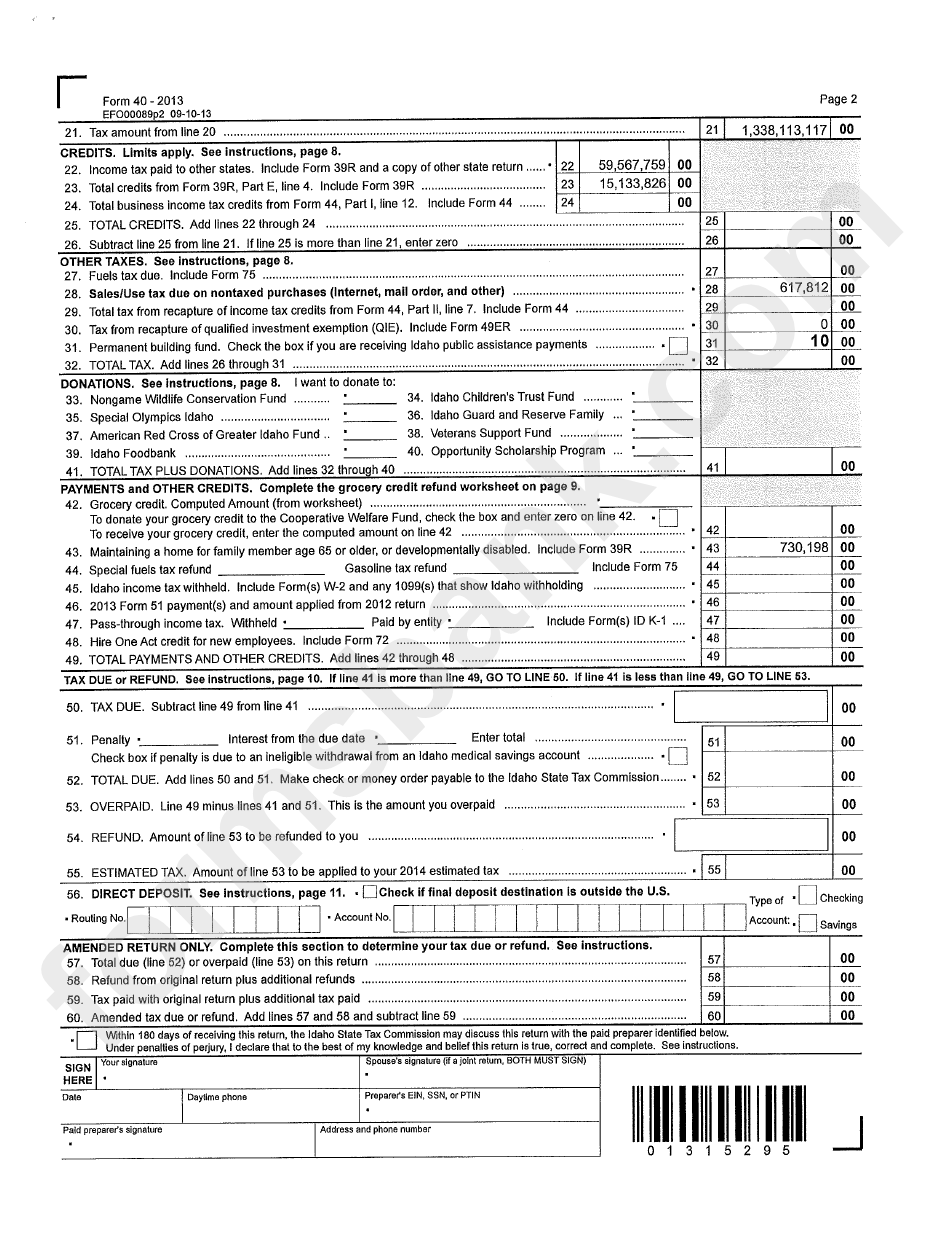 Form 40 With 2013 Values - Idaho Legislature