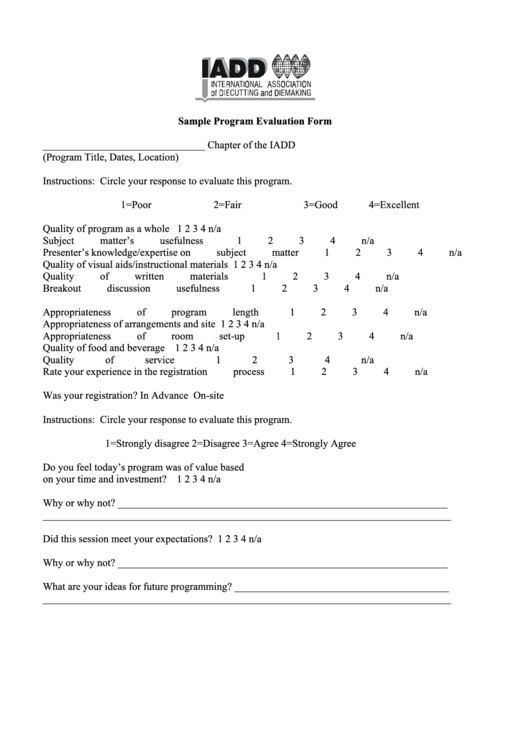 Sample Program Evaluation Form Printable pdf