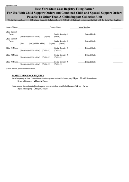 New York State State Case Registry Filing Form
