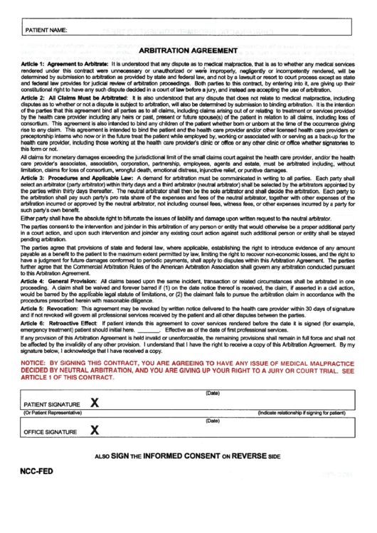 Arbitration Agreement Printable pdf