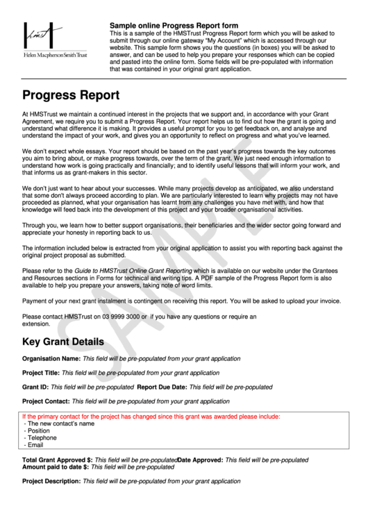 Sample Progress Report Template Printable pdf