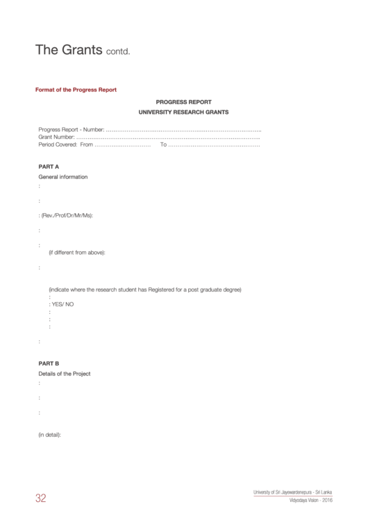 Grant Progress Report Template Printable pdf