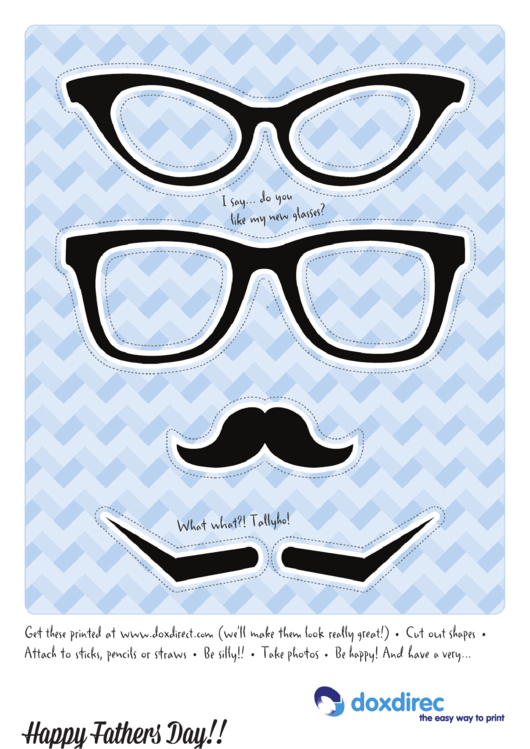 Mustache, Glasses On A Stick Template Printable pdf