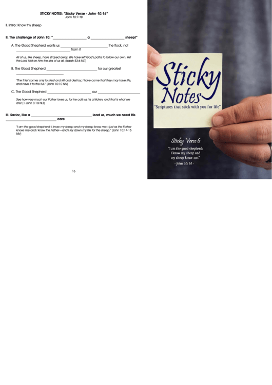 Sticky Notes: Sticky Verse - John 10:14 Printable pdf