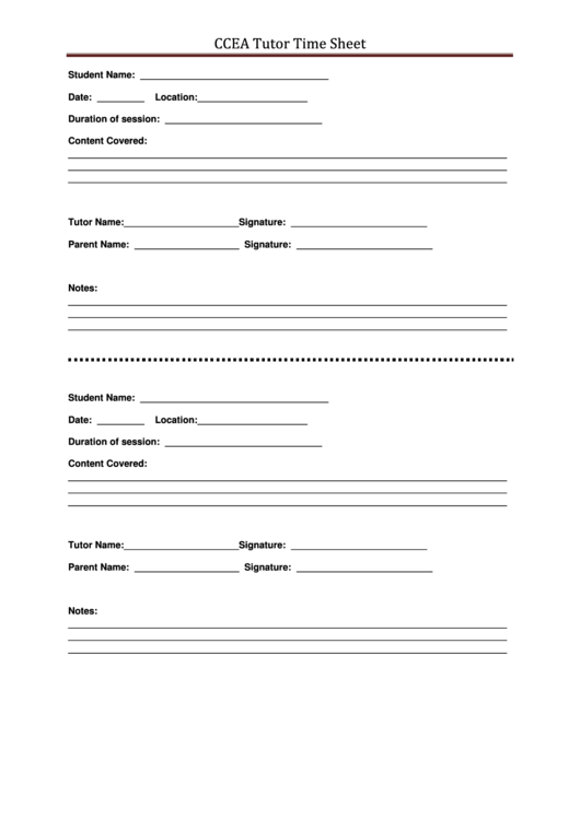 Ccea Tutor Time Sheet Printable pdf