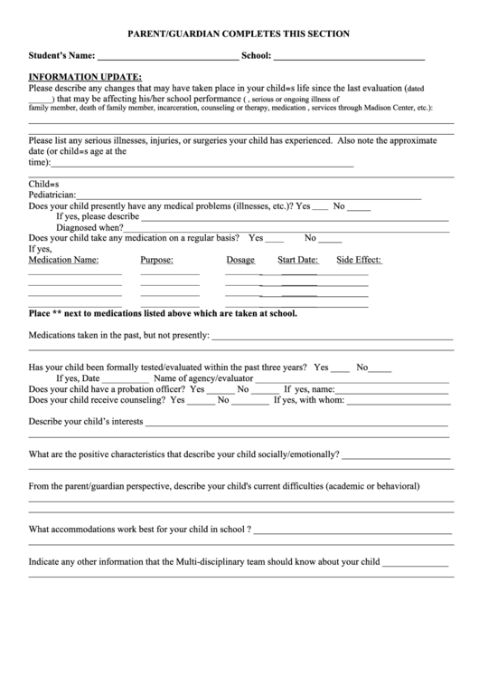 Fillable Re-Evaluation Referral Form - Parent (K-6) Printable pdf