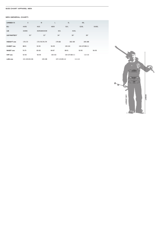 Patrouille Des Glaciers Apparel Size Chart Printable pdf