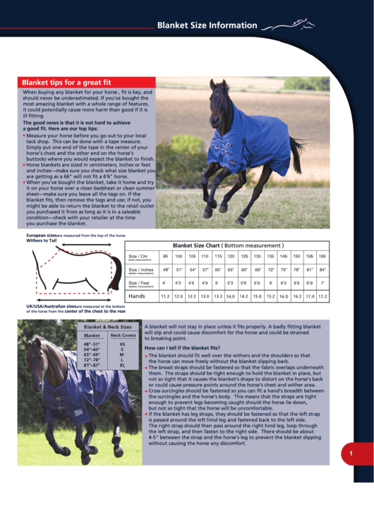 Horse Blanket Size Chart Printable pdf