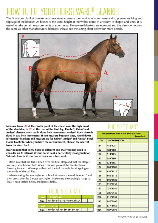 Horseware Horse Blanket Size Chart Printable pdf