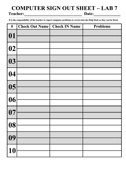 Computer Sign Out Sheet