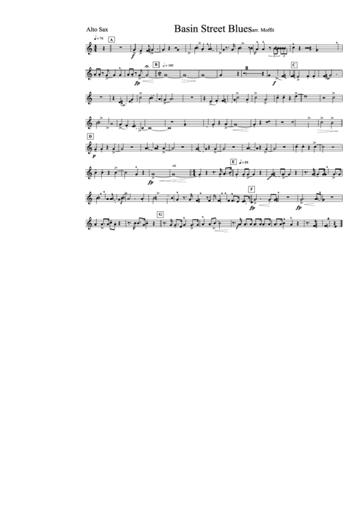 Moffit - Basin Street Blues Alto Sax Sheet Music Printable pdf