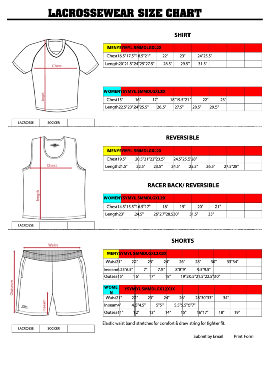 Lacrossewear Size Chart Printable pdf