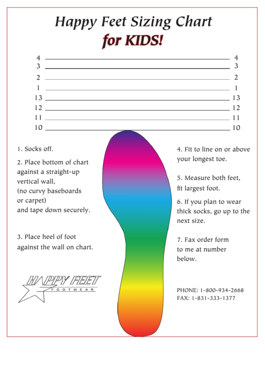 Happy Feet Sizing Chart For Kids Printable pdf